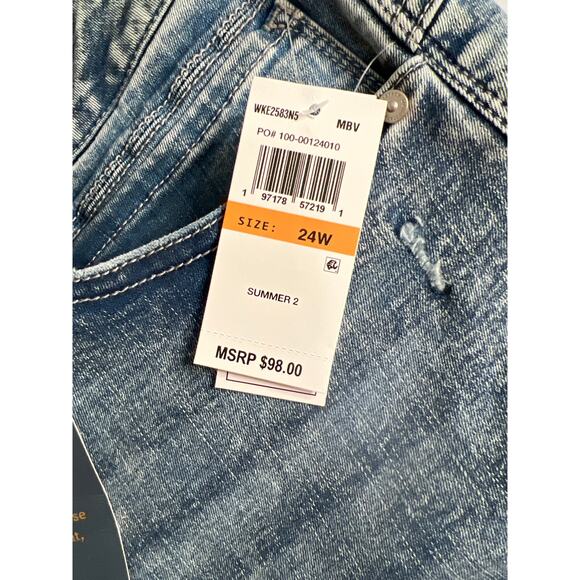 Democracy AB NEW jeans cropped cuffed elastic waist high-rise blue stretchy - Picture 7 of 8